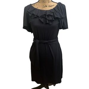 Juicy Couture Black Ruffle Boatneck Collar Belted Sleeveless Midi Dress Size M